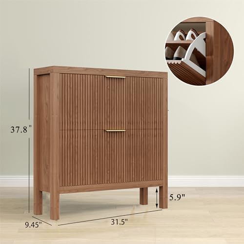 Modern 4-Tier Flip Drawer Shoe Cabinet, Freestanding Hidden Slim Narrow Shoe ...
