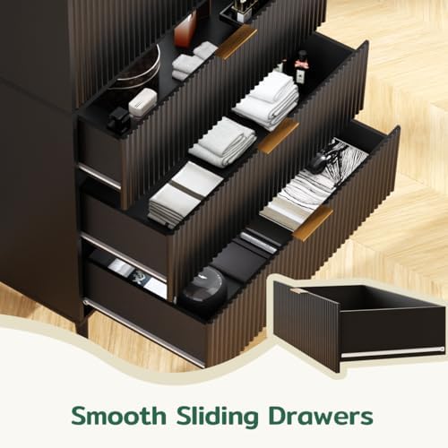 Fluted Tall Cabinet Kitchen Pantry with Adjustable Shelves, Black