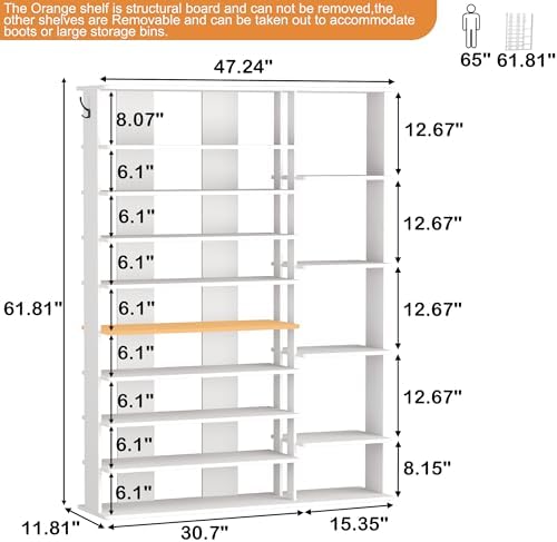 HOMEFORT 10 Tiers Shoe Rack, 50 Pairs Large Shoe Shelf, 61.8" Tall Shoe ...