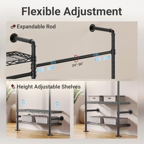 Timate X3 Expandable Heavy Duty Clothes Rack Wall Mounted Clothing Rack for H...