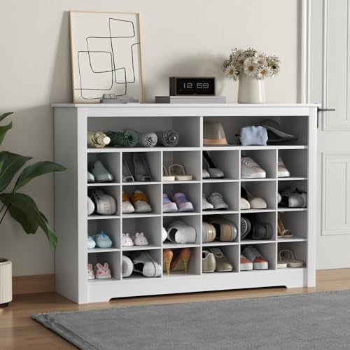 5-Tier storage Cabinet for Entryway, Modern White Shoe Rack with 26 Cubbies