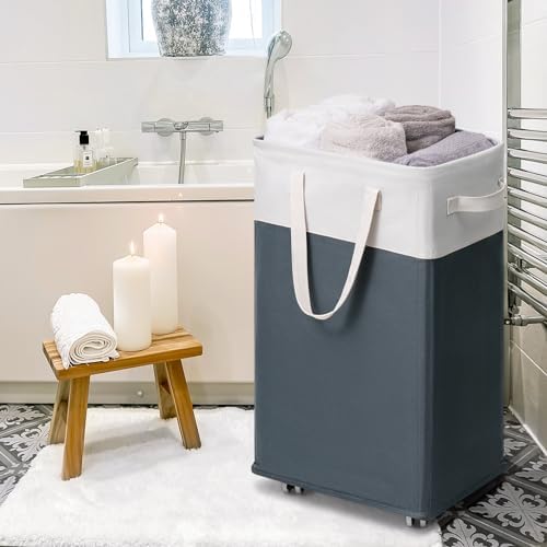 Goodpick 2-Pack Rolling Laundry Basket with Wash Bag, Hamper for Dorm, 75L