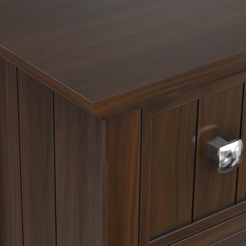 SIMPLIHOME Acadian 32" Wide Solid Wood Shoe Cabinet in Brunette Brown