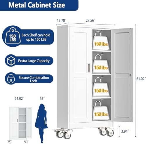 Ckzbx Metal Garage Storage Cabinet with Locking Doors and Adjustable Shelves,...