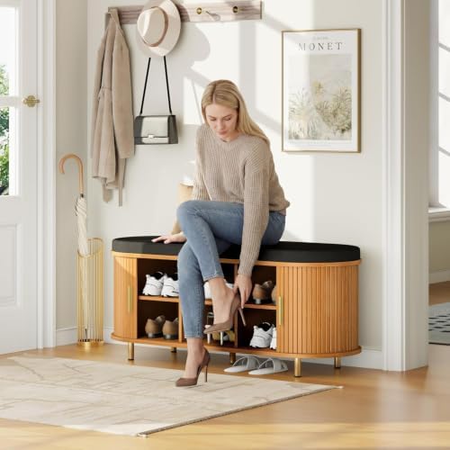 DHH 2-Tier Storage Bench,Wide Shoe Bench with Thickened Padded Seat Cushion, ...