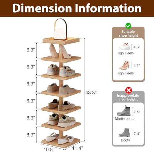 6-Tier Vertical Shoe Rack, Narrow Shoe Tower for Small Space