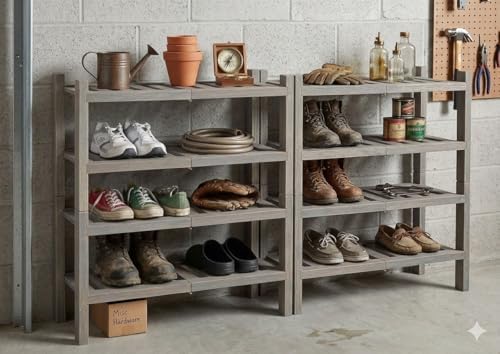 2-Tier Acacia Wood Stackable Shoe Rack - Brush Grey