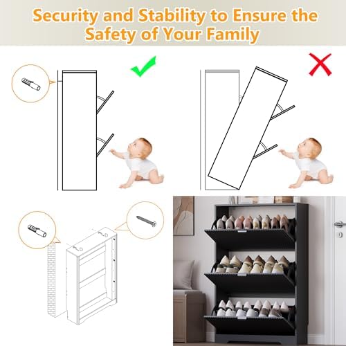 BORNOON Entryway Shoe Cabinet with 3 Flip Drawers, Narrow Shoe Organizer Cabi...