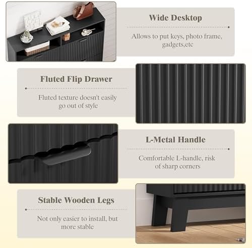 Shoe Cabinet Storage for Entryway with 4 Flip Drawers, Fluted Narrow Shoe Org...