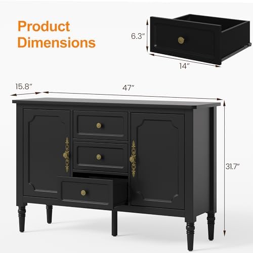 RoyalCraft Buffet Cabinet with 2 Doors & 3 Drawers, Vintage Sideboard wit...