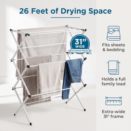 Honey-Can-Do 3-Tier Oversized Clothes Drying Rack, 31" Wide, No Assembly