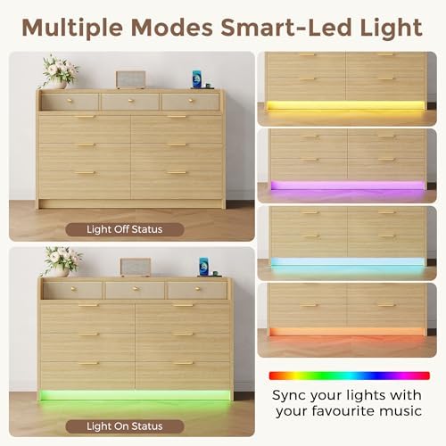 MapleGrace 53'' Wide 9 Drawer Dresser for Bedroom, Wood TV Stand Dres...