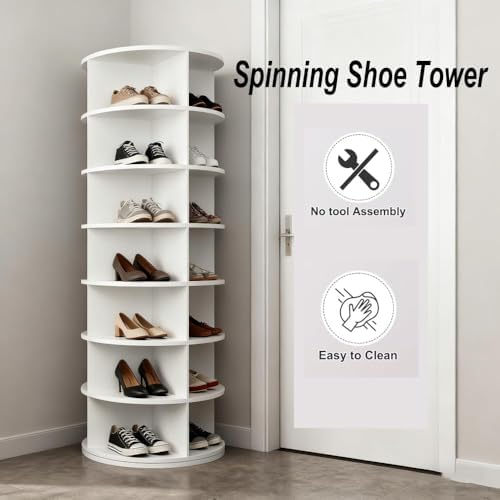 Shoe Organizer 7-Tier Spinning Shoe Rack - 360° Rotating Storage Organizer fo...