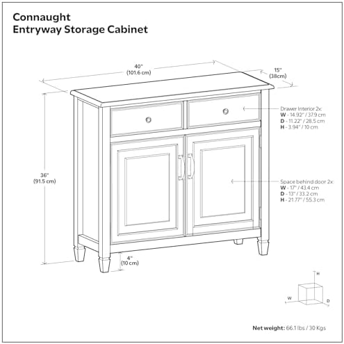 SIMPLIHOME Connaught 40" Wide Solid Wood Storage Cabinet in White