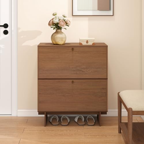Sebastack Shoe Cabinet for Entryway, 28.6" W in Walnut Oak