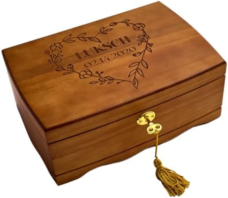 Personalized Wooden Jewelry Box, Customized Double Layer Retro Jewelry Organi...