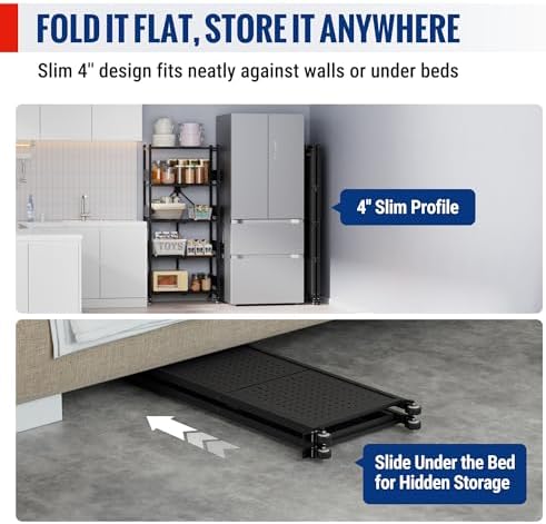 WORKPRO 5-Tier Folding Shelf, No-Assembly Metal Storage Rack with Wheels, 750...