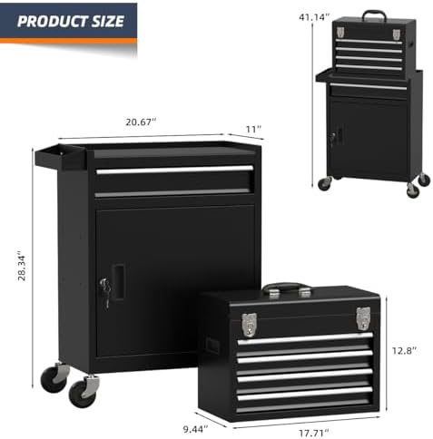 5-Drawer High Capacity Rolling Tool Box, Removable Cabinet Storage Tool Chest...
