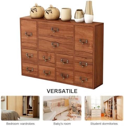 12 Drawers Apothecary Cabinet with Label Slot & Metal Handle, Tabletop St...