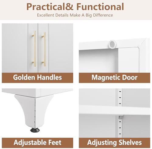 Polup 75" Tall White Metal Pantry Storage Cabinet with 3 Drawers