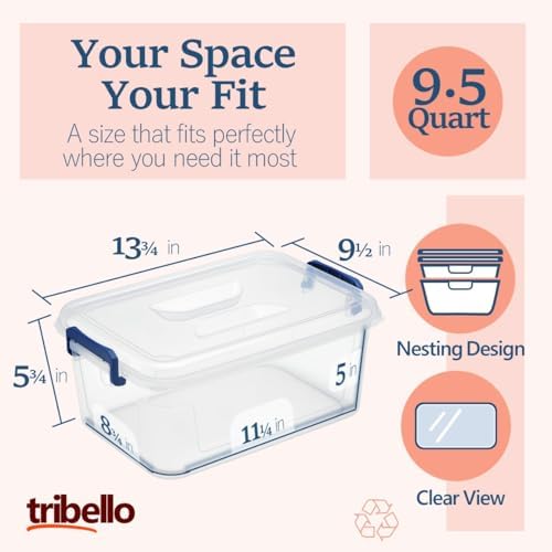 Tribello Clear Storage Bins with Lids, 6-Pack Stackable Plastic Storage Conta...