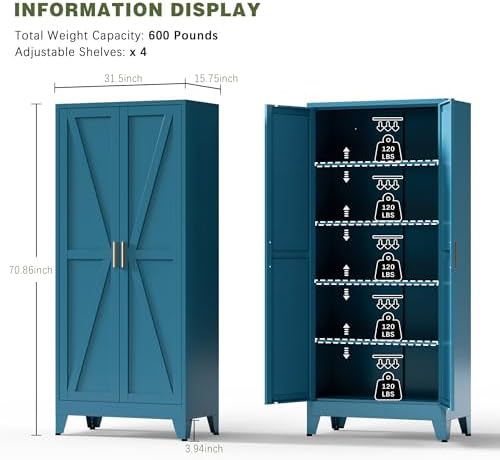 COFaR Home Farmhouse Storage Cabinet with Barn Door, Tall Kitchen Pantry Cupb...