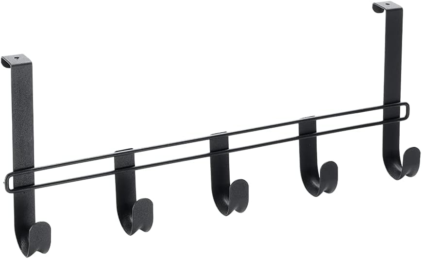 Metaltex Behind Door Bar with 5 Hooks, Black, 38x6x15cm