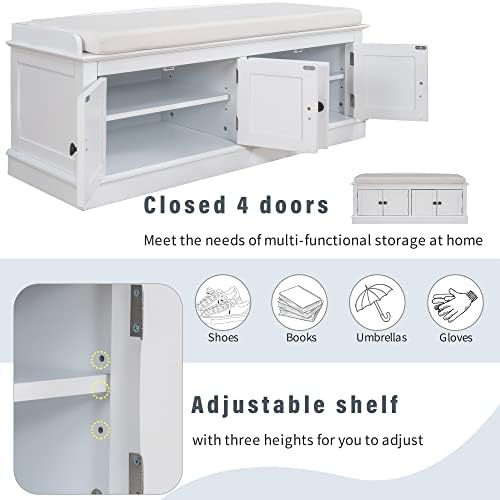 GDFStudio Jasd Storage Bench with 4 Doors and Adjustable Shelves, Removable C...