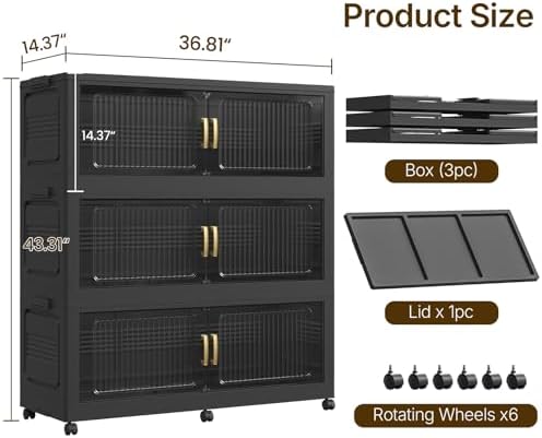 210Gal Extra Large Stackable Storage Bins with Lid, 840QT Foldable Collapsibl...