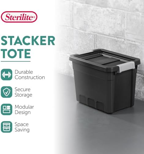 Sterilite Stacker Tote with Latching Lids for Garage, 7.5 Gallon, 24-Pack