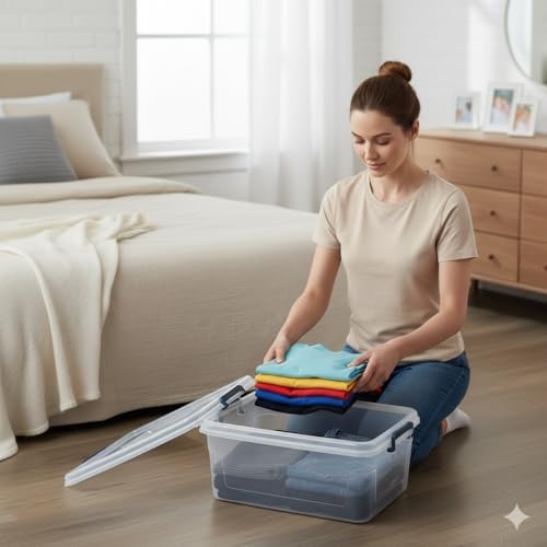 Tribello Clear Storage Bins with Lids, 12-Pack Stackable Plastic Storage Cont...