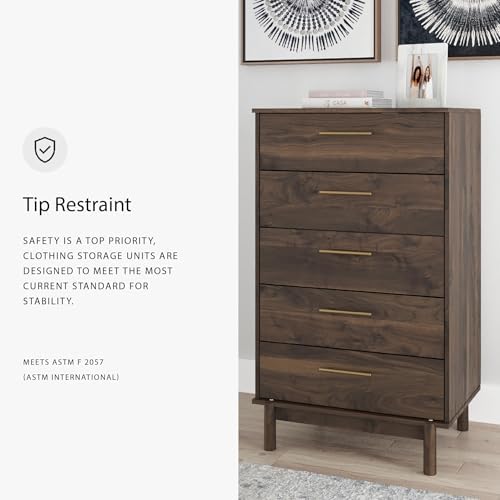 Signature Design by Ashley Tall 5 Drawer Chest, Mocha Walnut Dresser