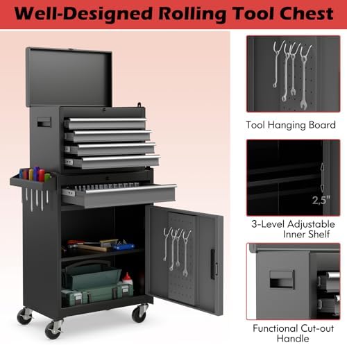Goplus Tool Chest, 5-Drawer Rolling Cabinet with Detachable Top Toolbox, Lock...