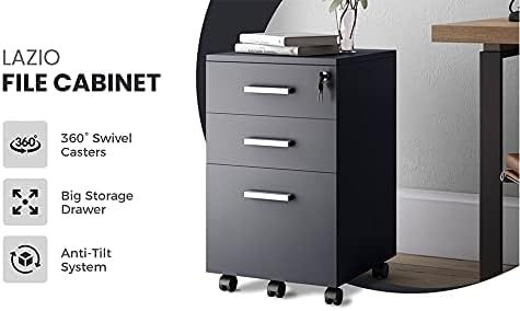 Modern Designs Lazio Black File Cabinet, Filing Cabinets for Home Office, Dra...