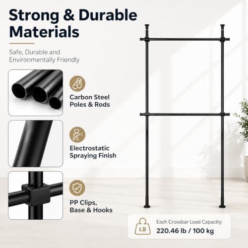 2 Tier Floor to Ceiling Clothes Rack, Clothes Storage Hanger