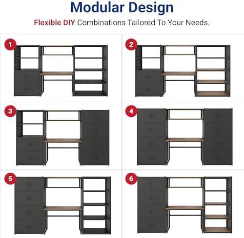 FLEXIMOUNTS 117"L 3-in-1 Modular Garage Storage Cabinet with Workbench
