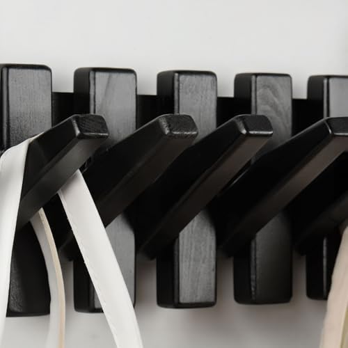 Beech Piano Key Coat Rack with 8 Flip Hooks, Black