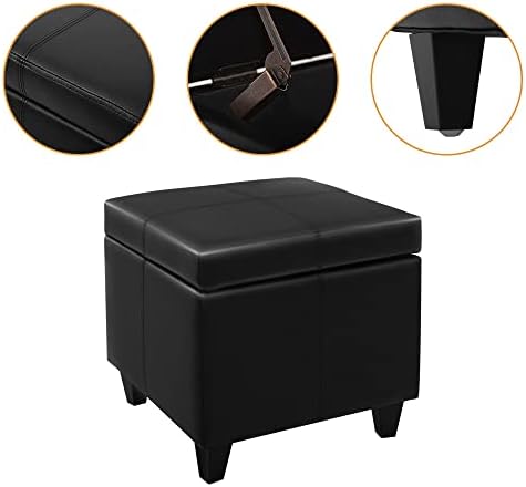 CangLong 18'' Square Storage Ottoman,Faux Leather Foot Rest Stools wi...