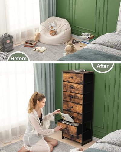 Fabric Dresser for Bedroom, 7-Drawer Tall Vertical Tower (Rustic Brown))