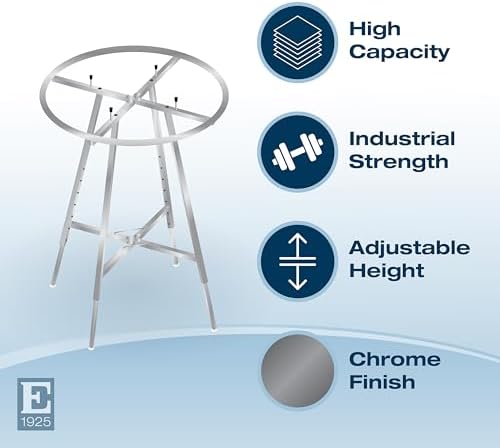Econoco 36in Round Folding Garment Rack, Adjustable 48–66in H, Chrome