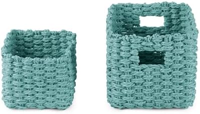 Compactor Lisou Woven Storage Baskets, Set of 1 Large and 1 Small, Aqua