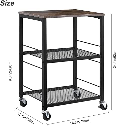 LIANTRAL 3 Tier Rolling Cart, Black Kitchen Carts on Wheels with Storage