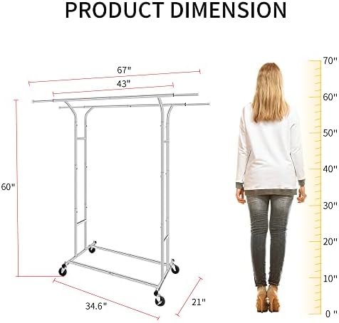 Fishat Silver 60" H Heavy Duty Double Rod Rolling Garment Clothes Rack