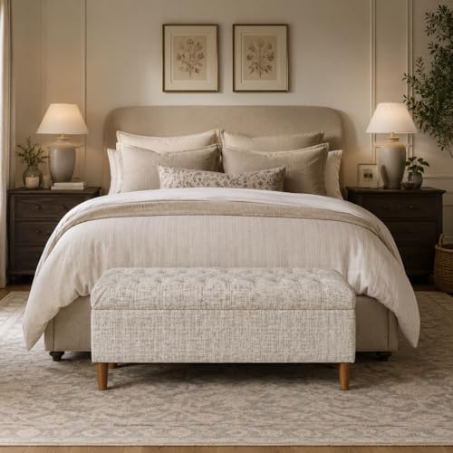 HomePop 40" Ainsley Button Tufted Storage Bench - Cream Textural Woven