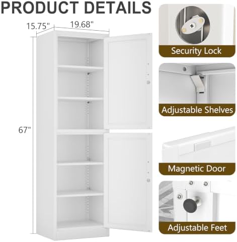 pozdeg 67" White Lockable Tall Narrow Metal Storage Cabinet