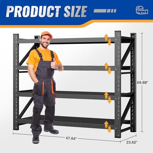 BYNSOE 48" W Storage Shelves 3000lbs Garage Metal Shelving Heavy Duty Ga...