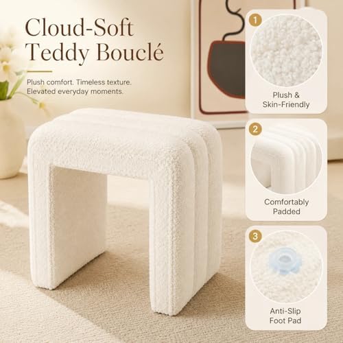 Vanity Stool Chair Teddy Velvet Ottoman Footrest Sofa Bench Extra Seat