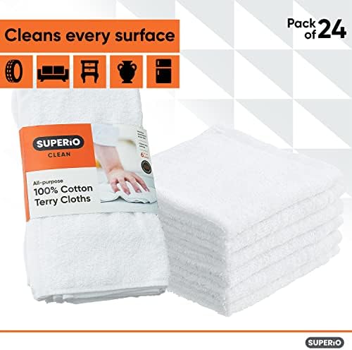 Superio Terry Cloth Rags White Washcloths 100% Cotton 12" Cleaning Cloths - Image 7