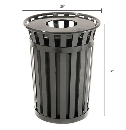 Global Industrial 36 Gallon Outdoor Slatted Steel Round Trash Can - Image 8