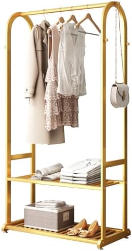 Gold Clothing Rack,Metal Garment Rack with Bottom Storage Shelves and 6 Side ...
